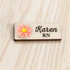 Personalized 3D Chrysanthemum Wooden Name Tag Badge with Magnetic or Pin Backing, Daisy Flower Nurse Teacher Doctor Name Tag,