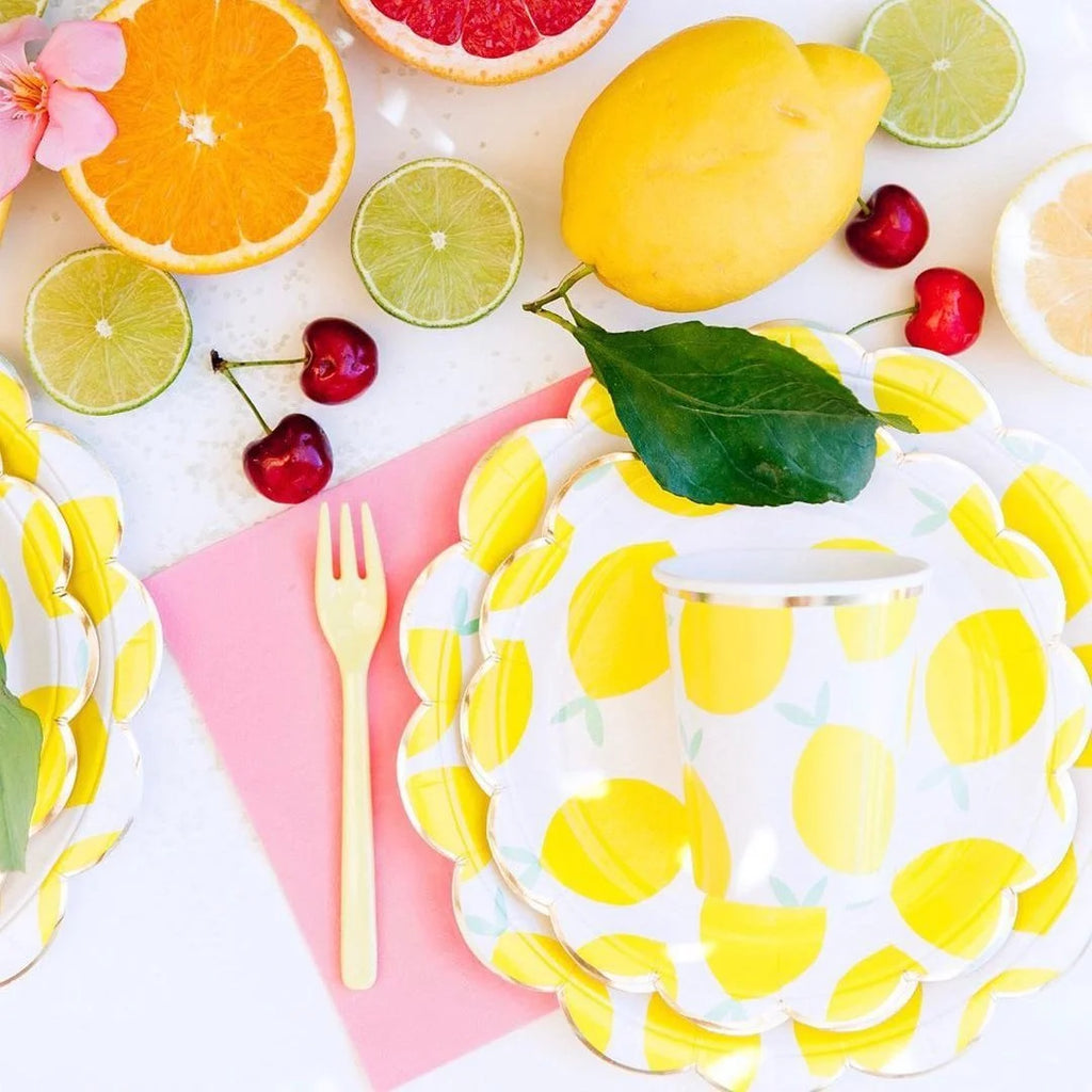 Lemon Disposable Tableware Paper Cups Plates Cake Toppers for Summer Lemon Happy Birthday Pool Party Decoration DIY Cake Supply