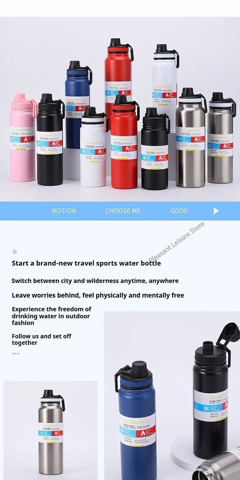 600/800/1000MLStainless Steel Thermos Bottle Car Thermal Cup Vacuum Flask Keeps Cold and Heat Thermal Mug Sports Insulated Cup