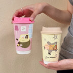 25pcs Pink Disposable Double-layer Thick Paper Cups Coffee Milk Tea Cartoon Printed Paper Cup Yellow Star Hot Drink Takeout Mug