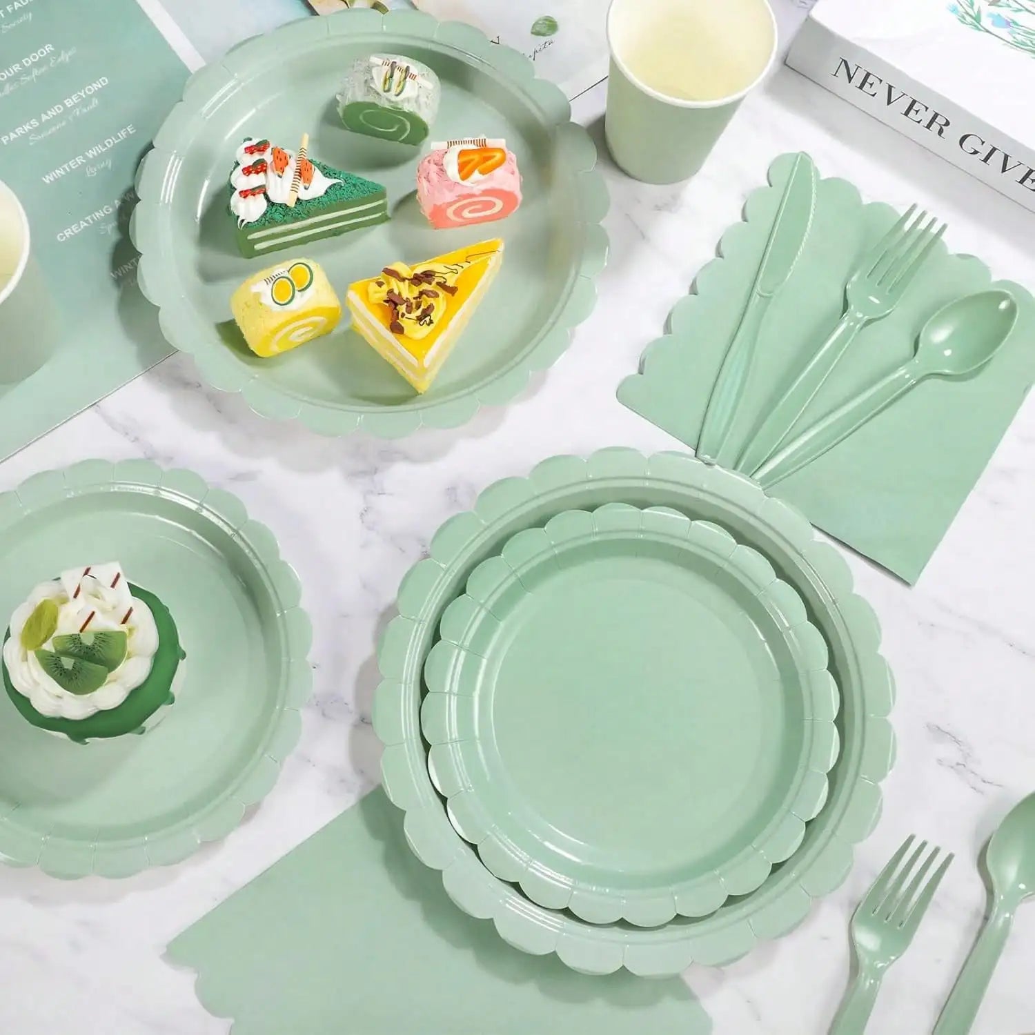 96 Pcs Sage Green Paper Plates And Napkins, 24 Guest Sage Green Party Supplies For Wedding, Birthday,Valentine's Day, Ramadan