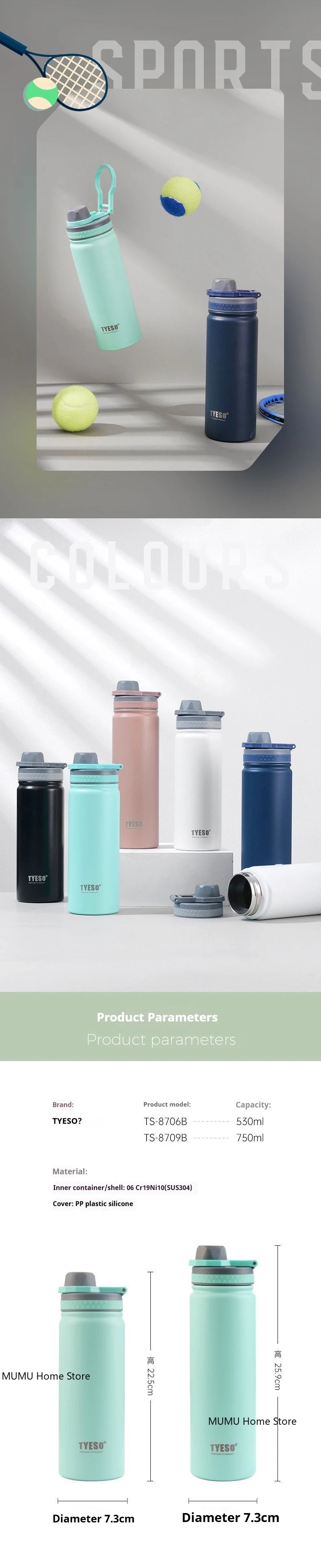 TYESO 600/750ML Thermos Bottle Stainless Steel Vacuum Flask Travel Cup Insulated Water Bottle Sport Thermal Mug Hot & Cold Mug