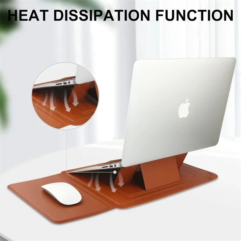 Adjustable Stand Leather Laptop Sleeve Case Bag for Macbook Air 13 14 15 16 Inch M5 M4 M3 M2 Chip Mac Book Pro Mouse Pad Cover