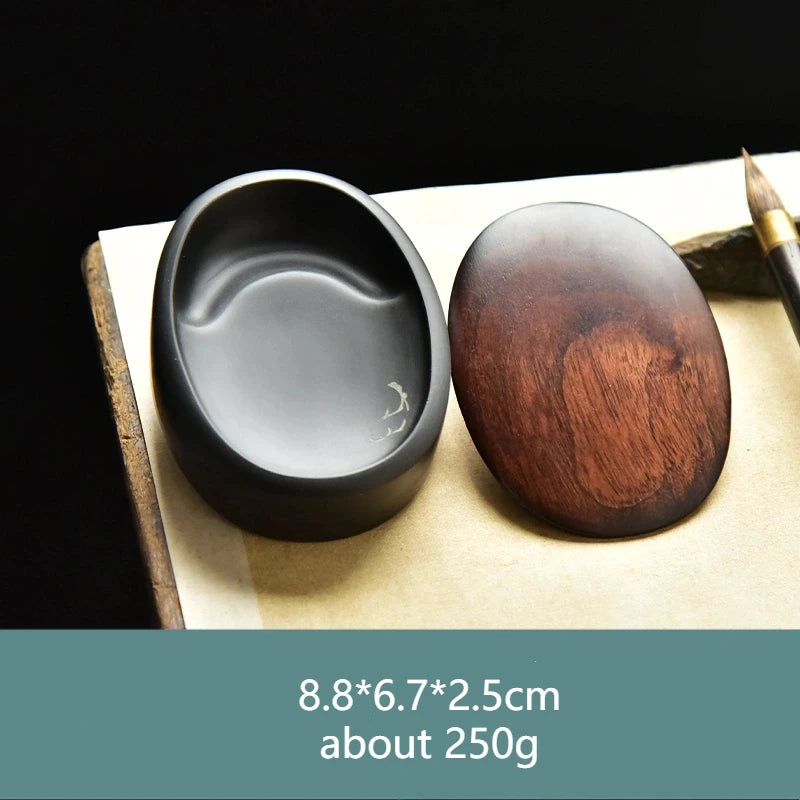 Small Portable Ink stone Chinese Style Calligraphy Regular Script Ink Stone Students Brush Writing Raw Stone She Inkstone