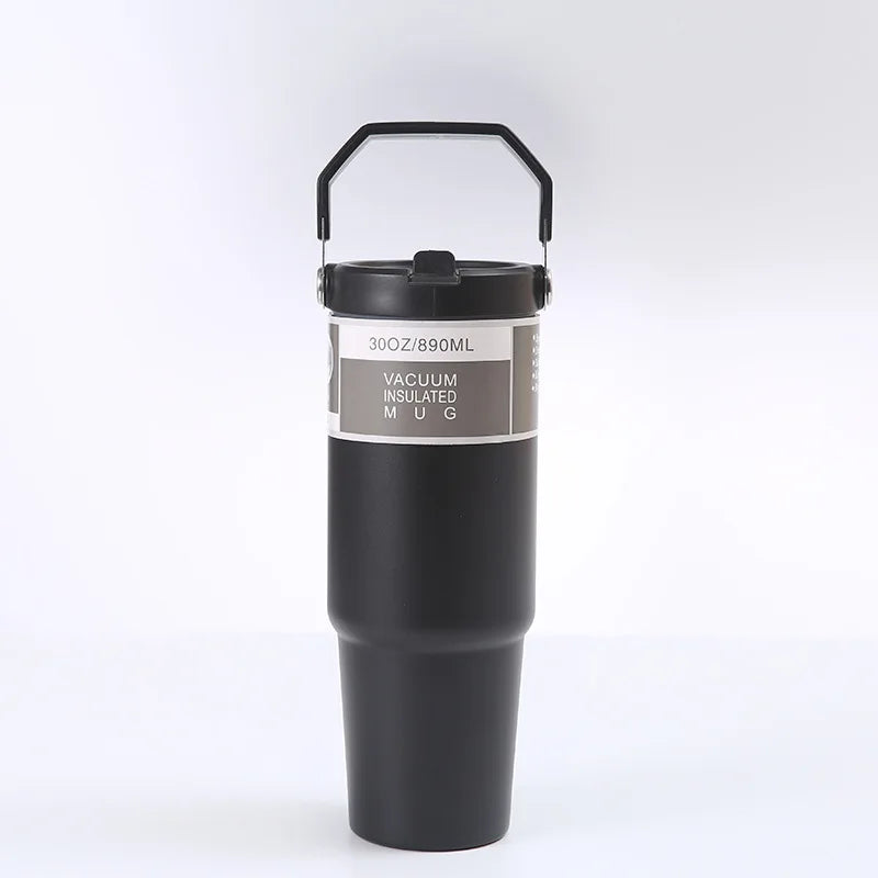 30OZ Portable Car Cup Stainless Steel Thermos Cup with Straw Travel Sports Water Bottle With Handle Cover Coffee Vacuum Flask