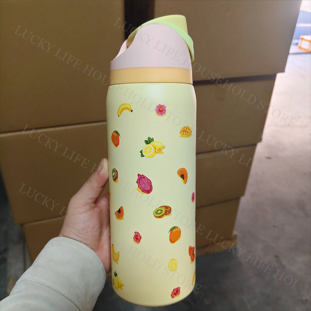 Portable Fruit Car Cup Thermoses Summer Soccer Stainless Steel Insulated Cup 32OZ Large-capacity Football Water Bottles