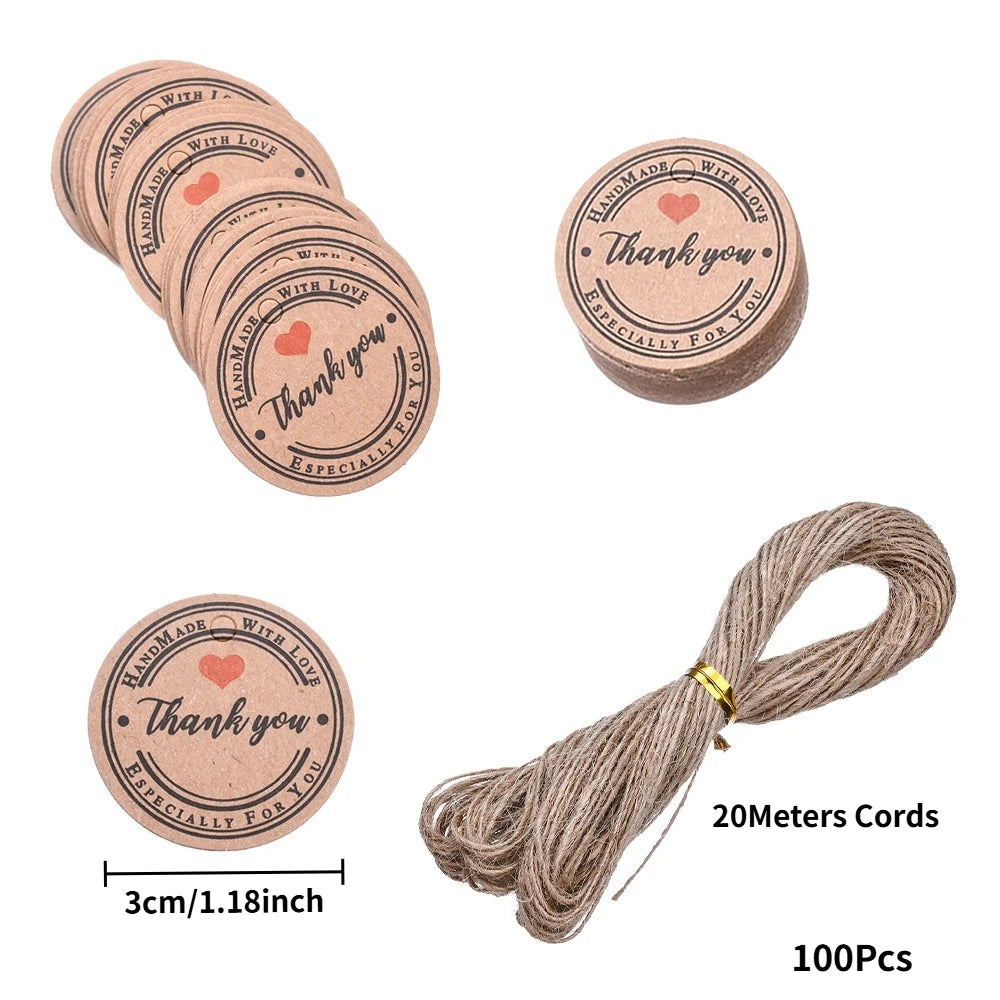 Kraft Paper Tags With Strings Handmade With Hang Garment Tags For Jewelry Crafts Price Candy/Gift/Cookies Display Label Card