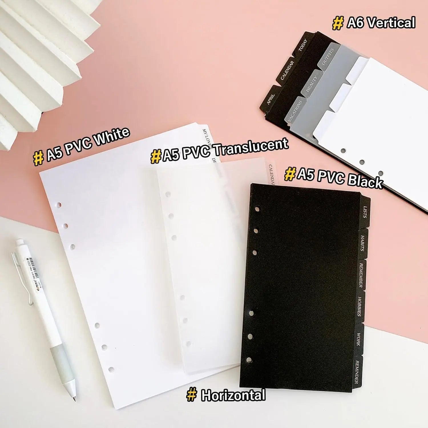 A5/A6 6 Sheets Binder Paper Dividers Page Dividers Notebook Dividers Binder Tabs Dividers Plastic Tabs Dividers Tabs for Binder