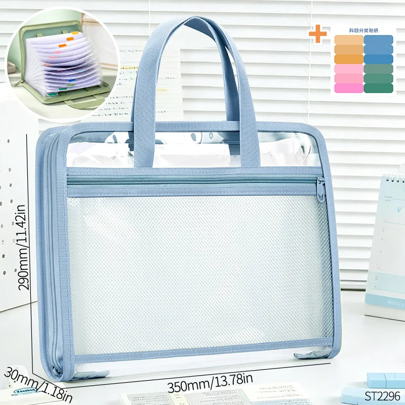 13 Layers A4 Transparent Handheld Accordion File Folder With Label Student Office Paper Organizer