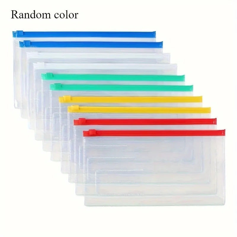 6PCS PVC Transparent Waterproof Zipper File Bags, A4/A5/A6 Envelope Document Pouches, Random Color Archive Organizer for Office