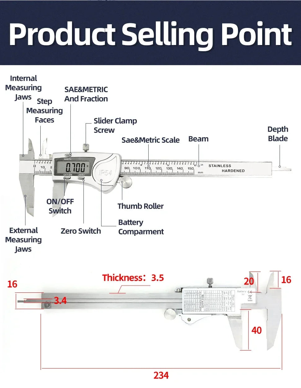Vernier Caliper Professional Pachymeter Carpentry Tools Measuring Tool Micrometer Ruler Stainless Steel Pachometer Dial Calipers