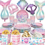 Mermaid Party Supplies Mermaid Scales Pattern Paper Plate Cup Napkin Popcorn Box Food Bowl Girl Birthday Party Baby Shower Decor