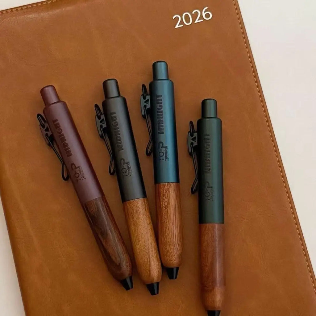 Retro Metal Mini Pocket Gel Pen Wood Grip Small Signing Pens 0.5mm Black Ink Smooth Writing Mignight Retractable Daily Write Pen