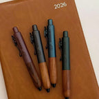 Retro Metal Mini Pocket Gel Pen Wood Grip Small Signing Pens 0.5mm Black Ink Smooth Writing Mignight Retractable Daily Write Pen