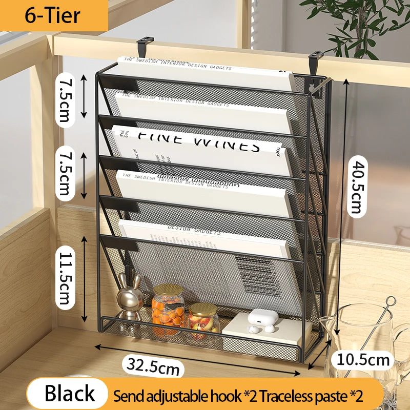 Desk File Organizer Mesh 5-Tier, Hanging Wall Mount Document Organization Stand, Desktop Vertical Mail Paper Folder Holder Rack