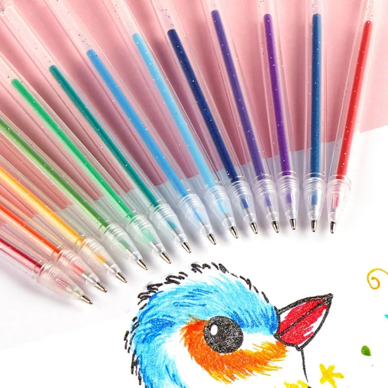 Set of 12 or 24 Glitter Pens, Liquid Sand Pens, Shimmer Gel Pens, and Aurora Glitter Pens—perfect for journaling and drawing