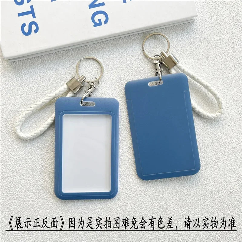 1Pc Solid Color Student Bus ID Card Protective Cover Keyring School Access Door Card Credit Card Holder Bag Set Key Chain