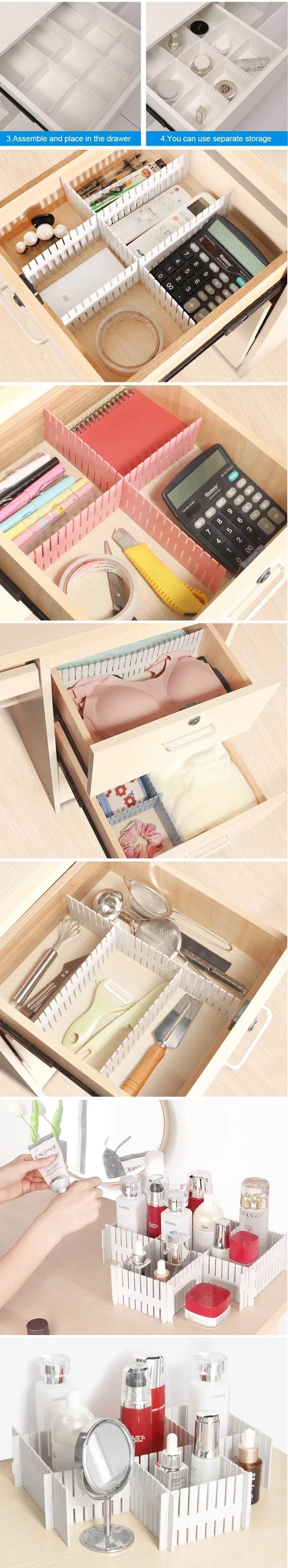 4/8 Pieces Adjustable Drawer Divider Partition Durable Storage Cosmetic Socks Underwear Drawer Clothes Organizer Cabinets