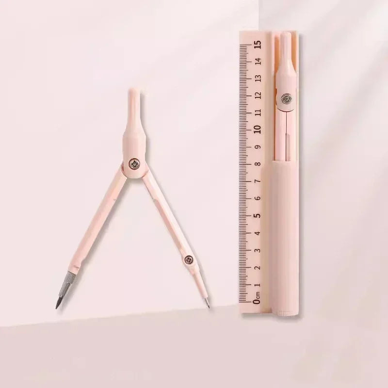 3 in 1 Compass Geometry Set with Ruler Pencil Kawaii Multifunctional Drawing Compass Math Geometry Tool Office School Supplies