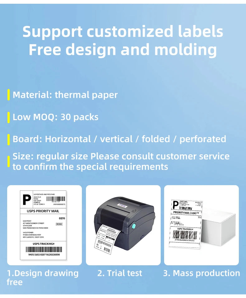 Fulet Hot Selling 4X6 10x15cm 100x150mm 500 Labels Fanfold Thermal Shipping Label compatible with most of thermal printers