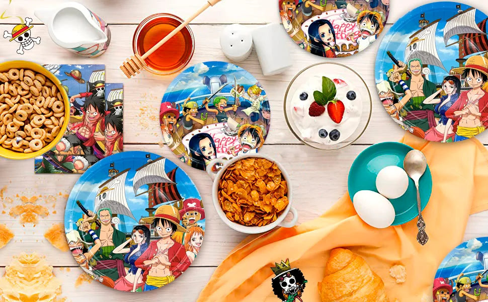 117 Pcs One Piece Party Supplies-One Piece Party Banner Balloons Cake Topper Plates Etc One Piece Birthday Party Decorations