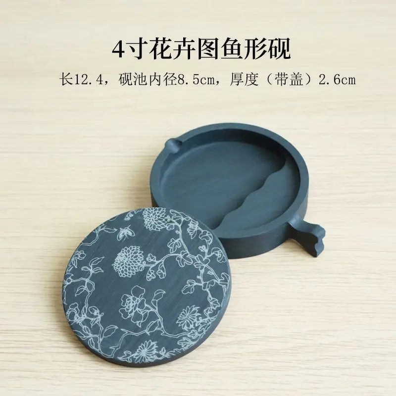 Natural Raw Stone Fish-shaped Ink Slab Multifunctional She Ink Stone Exquisite Traditional Portable Inkstones Beginners Students