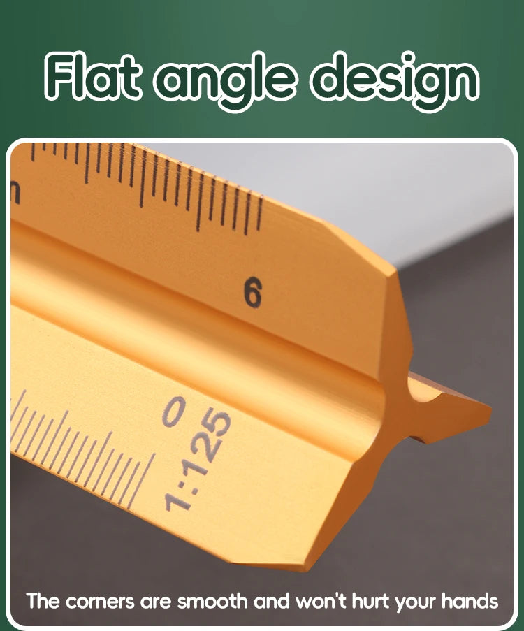 Space Ball 30cm Triangular Scale Ruler Metal Straight Ruler Metric Architect Engineer Accurate Drafting Measure Tool