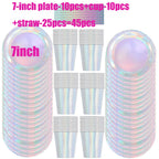 Laser Disposable Tableware Sets Silver Party Paper Cups Paper Plates Straw Party Tableware Wedding Decor Birthday Party Supplies