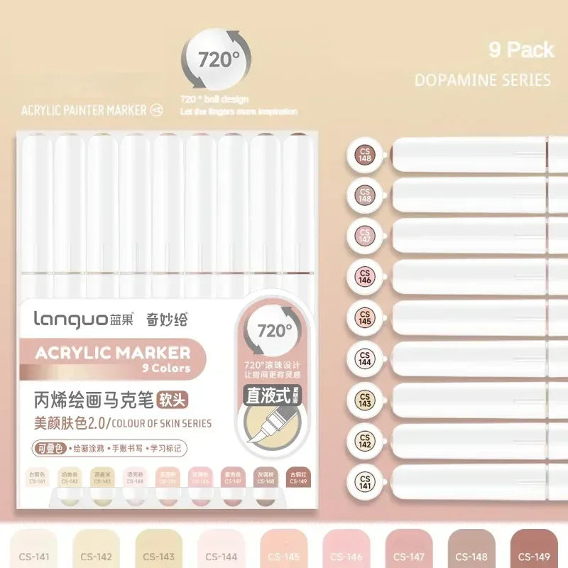 LANGUO 240/9 Colors Acrylic Color Markers Direct Liquid Paint Marker Pen DIY Drawing with Storage Box School Supplies Stationery