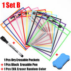 Reusable File Dry Erasable Pockets with Erasable Pen Kids Transparent  Pocket A4 Letter Hanging PET File for Teaching Supplies