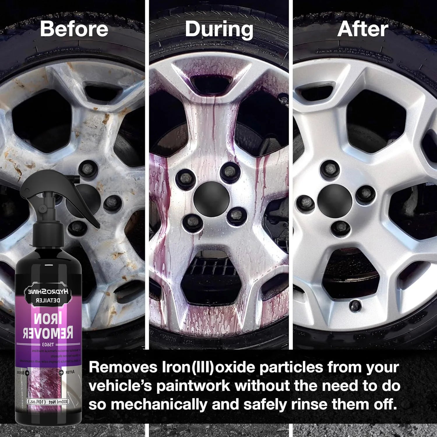 Hydroshine Iron Remover Car Detailing Fallout Spray Decontamination Kit Rust Remover Spray for Brake Rim Metal Surface Particles