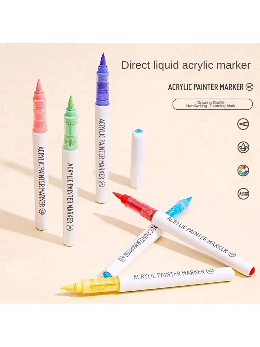 Languo 9pcs/box Soft Brush Acrylic Marker Pen Set，DIY Hand Drawn,Paint Art Markers pens,Student Graffiti Acrylic Paint Pens,M720