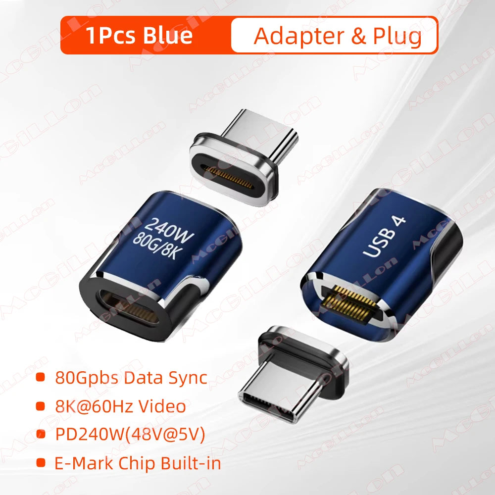 Mini USB4 80Gbps 240W Thunderbolt5/4 Magnetic Adapter USB C To Type C Fast Charge Magnet Converter Cable 8K@60Hz Type C Adapter