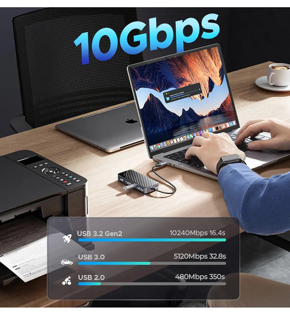 ORICO M.2 SSD Enclosure USB C Hub Splitter PD100W Extension Docking Station 10Gbps M2 NVMe SATA External Case 4K 60Hz HDMI-Com