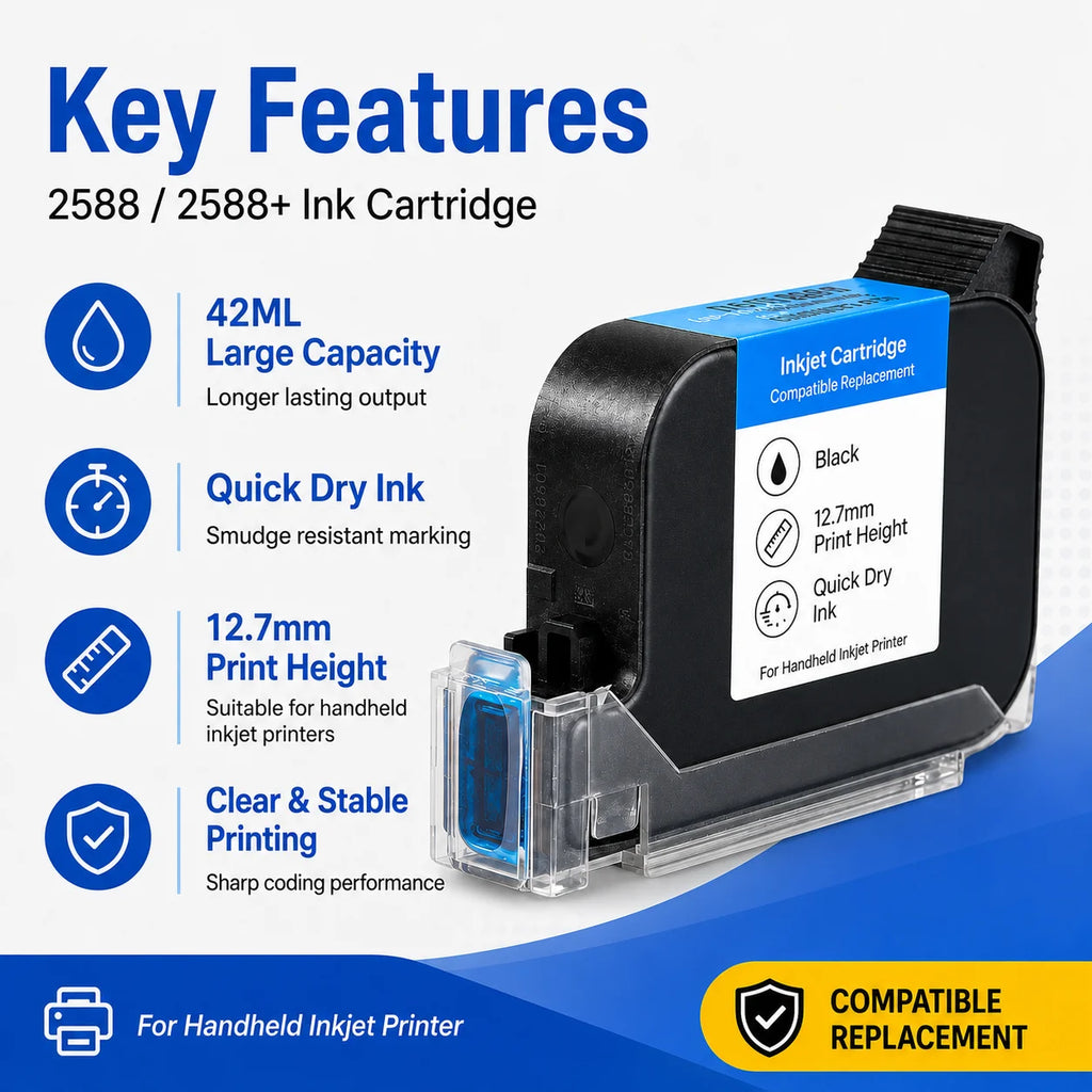 2588 2588+ 2588M 42ML Quick Dry Ink Cartridge 12.7mm Print Height for Handheld Inkjet Printer Compatible Replacement