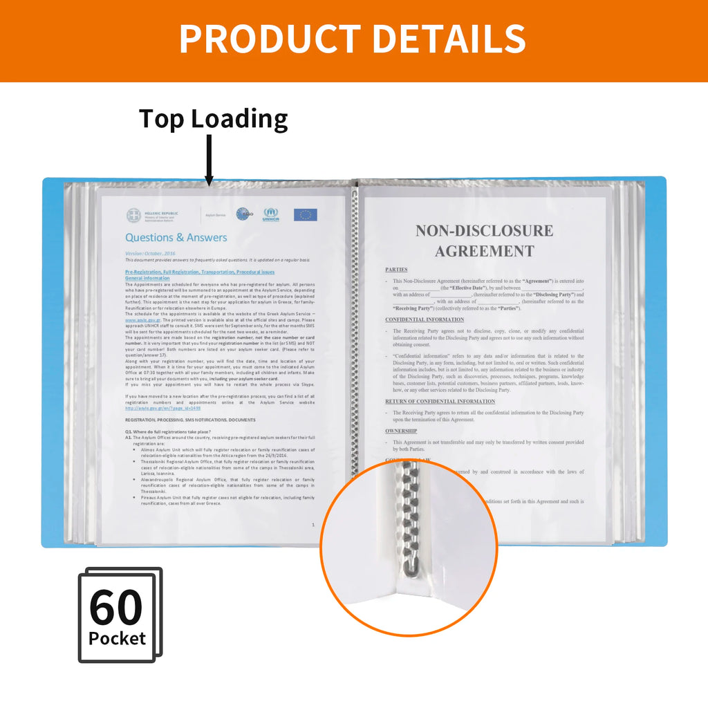 Eagle A4 Binder With Plastic Sleeves Display Book 60-Pocket Portfolio Folder ，Displays Photo Artwork Document and Certificates