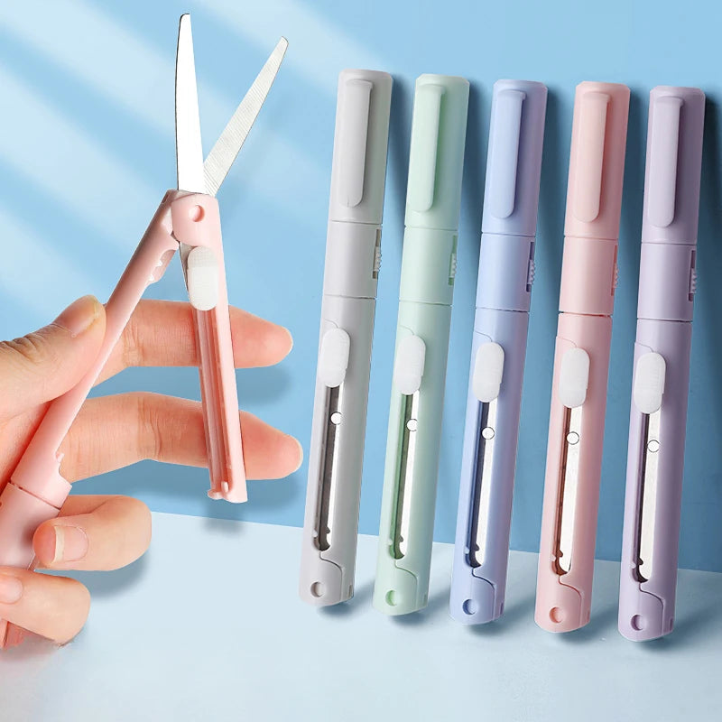 2 In 1 Mini Folding Scissor Pen Cutter Portable Size Safe Ceramic Pencutter Utility Knife For School Stationery Office Supplies
