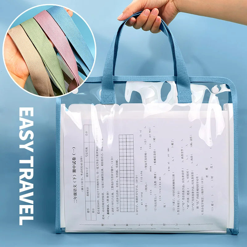 HUAJIE A4 Transparent Accordion File Bag, Waterproof Snap Folder for Students, Large Capacity Handheld Document Organizer