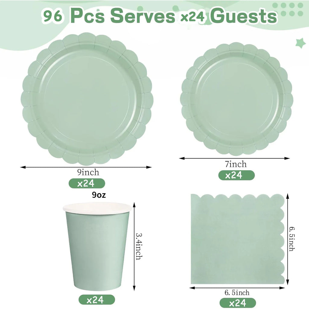 96 Pcs Sage Green Paper Plates And Napkins, 24 Guest Sage Green Party Supplies For Wedding, Birthday,Valentine's Day, Ramadan