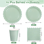 96 Pcs Sage Green Paper Plates And Napkins, 24 Guest Sage Green Party Supplies For Wedding, Birthday,Valentine's Day, Ramadan