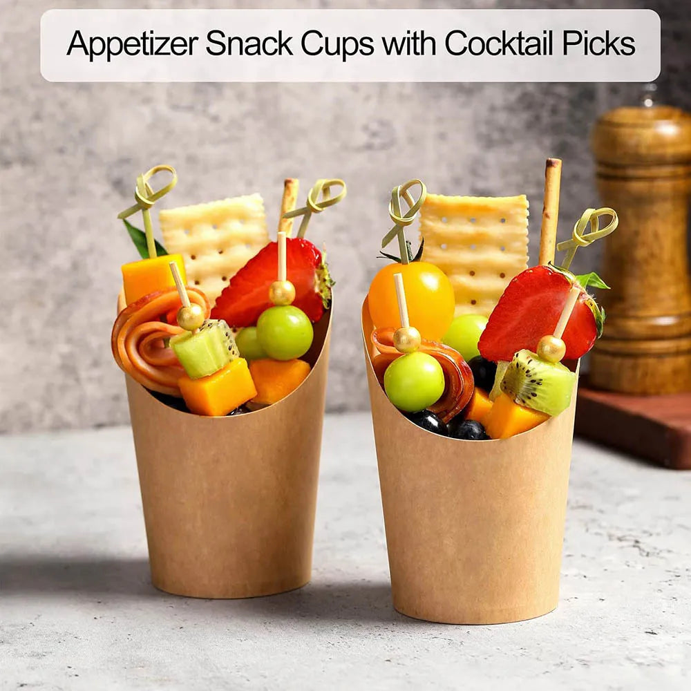 Disposable Charcuterie Cups,14oz Kraft Paper Snack Boxes Appetizers Cup French Fry Holder Cocktail Skewer Toothpicks Tooth Picks
