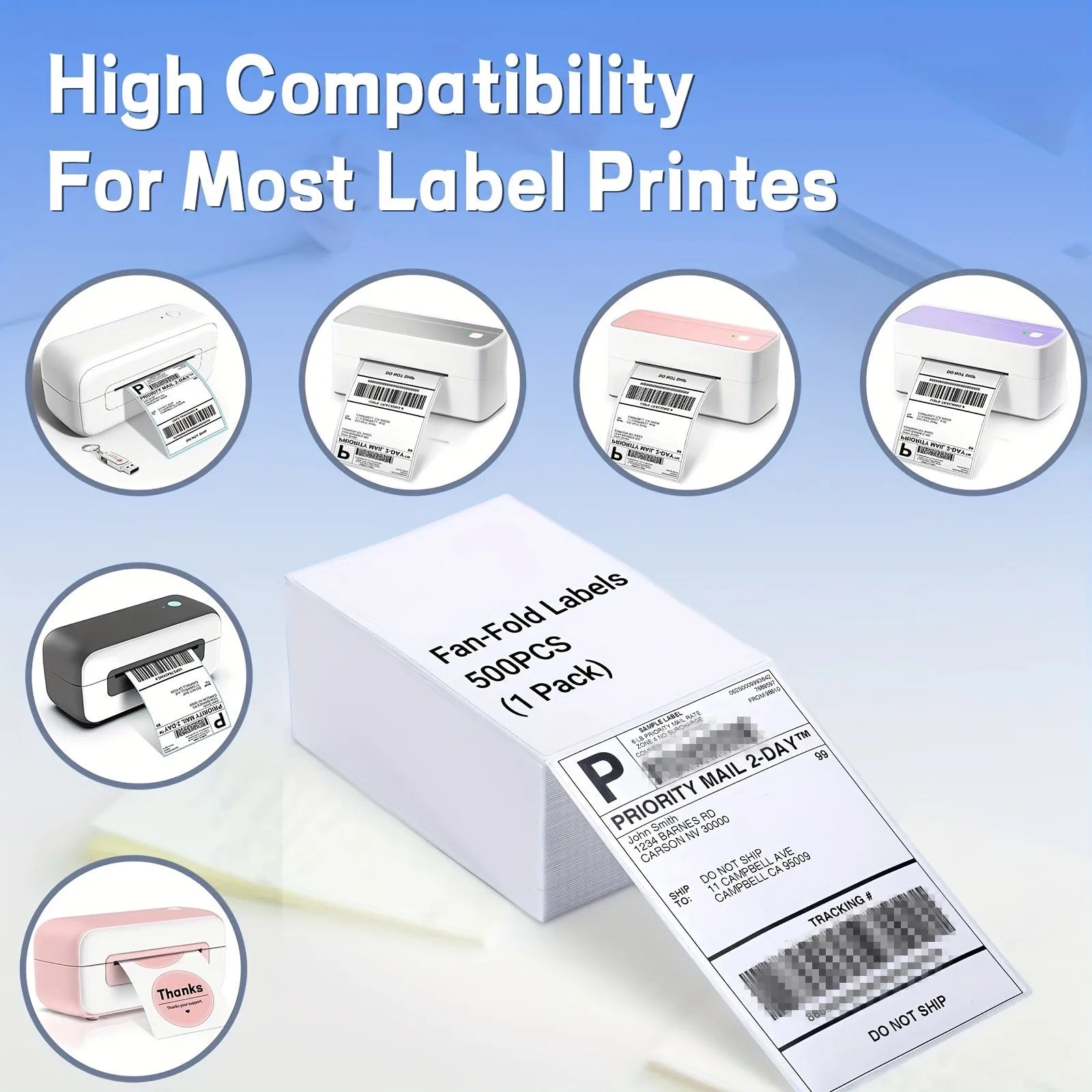 4x6 Inch Direct Thermal Labels Printer Paper 100x150mm Fan-Fold Labels Shipping Supplies Waterproof for D100 D200 Printer