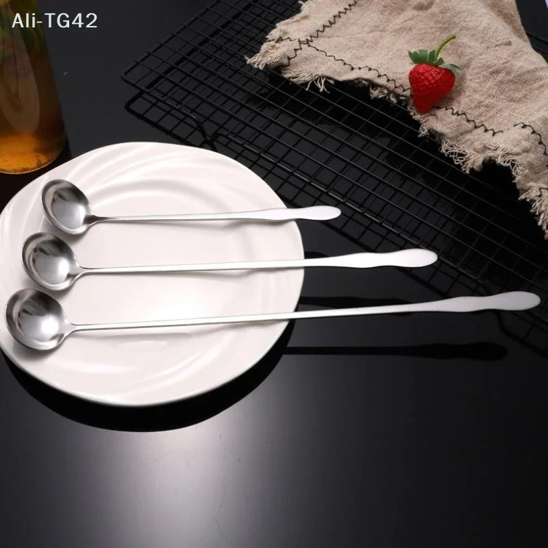 pogyrt Stainless Steel Long Handle Stir Spoon For Cocktails, Ice Coffee, And Tea - Mixing Spoon With Easy Grip Handle