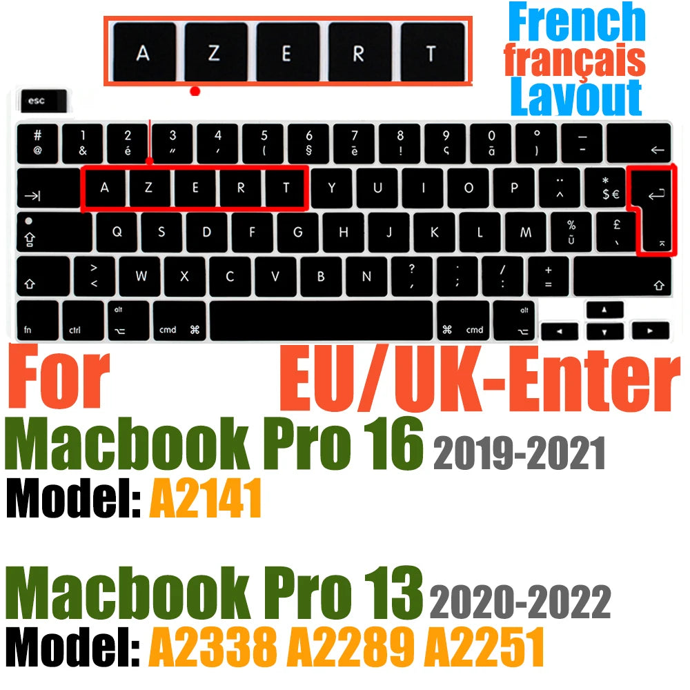 Compatible with MacBook Pro 13 Keyboard Cover A2289/A2338/A2251&MacBook Pro 16 Keyboard Cover A2141 Thin Protector for Touch Bar
