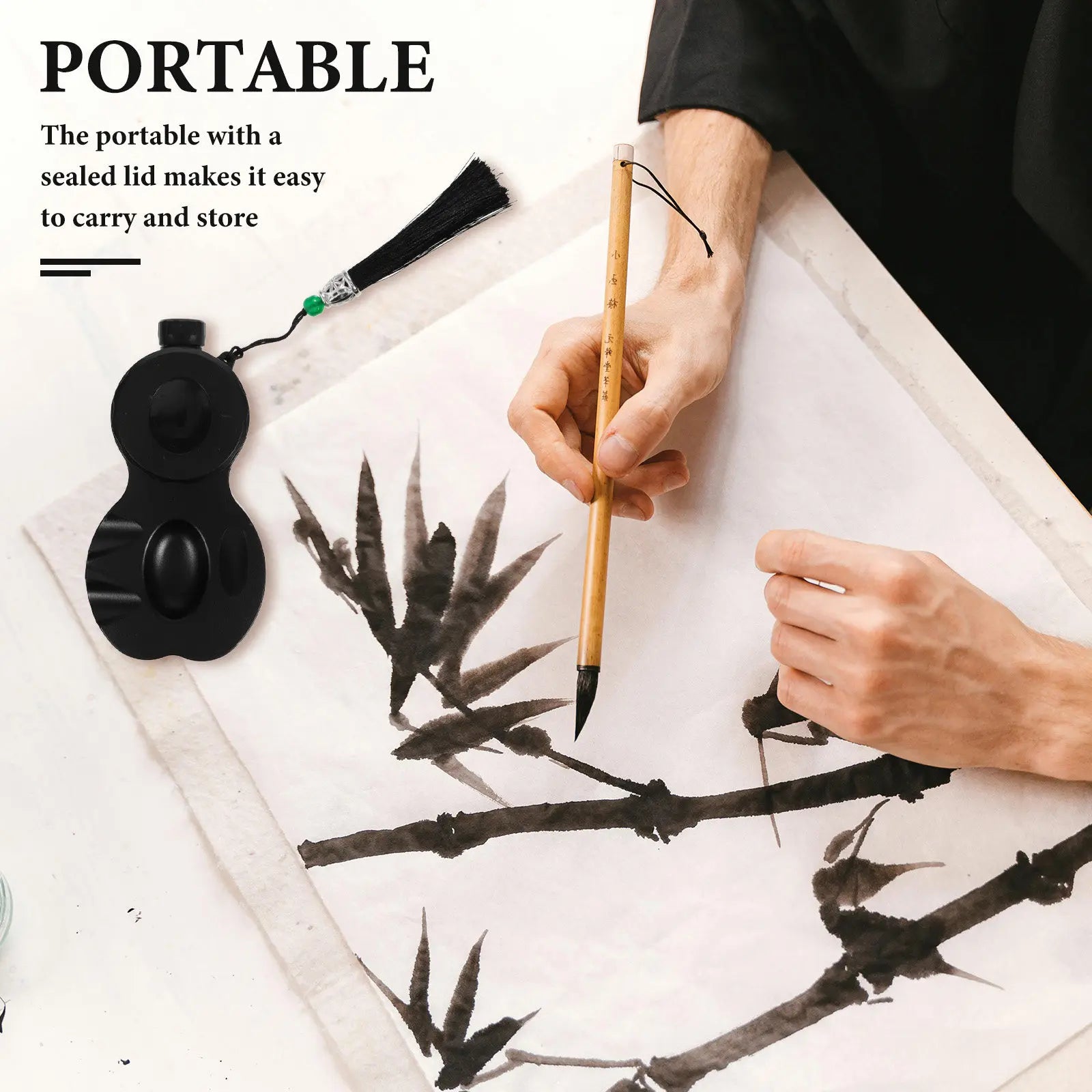 Portable Covered Inkstone Sealed Ink Tray Ink Dish Brush Rest Holder Beginner Student Calligraphy Practice Chinese Inkstone