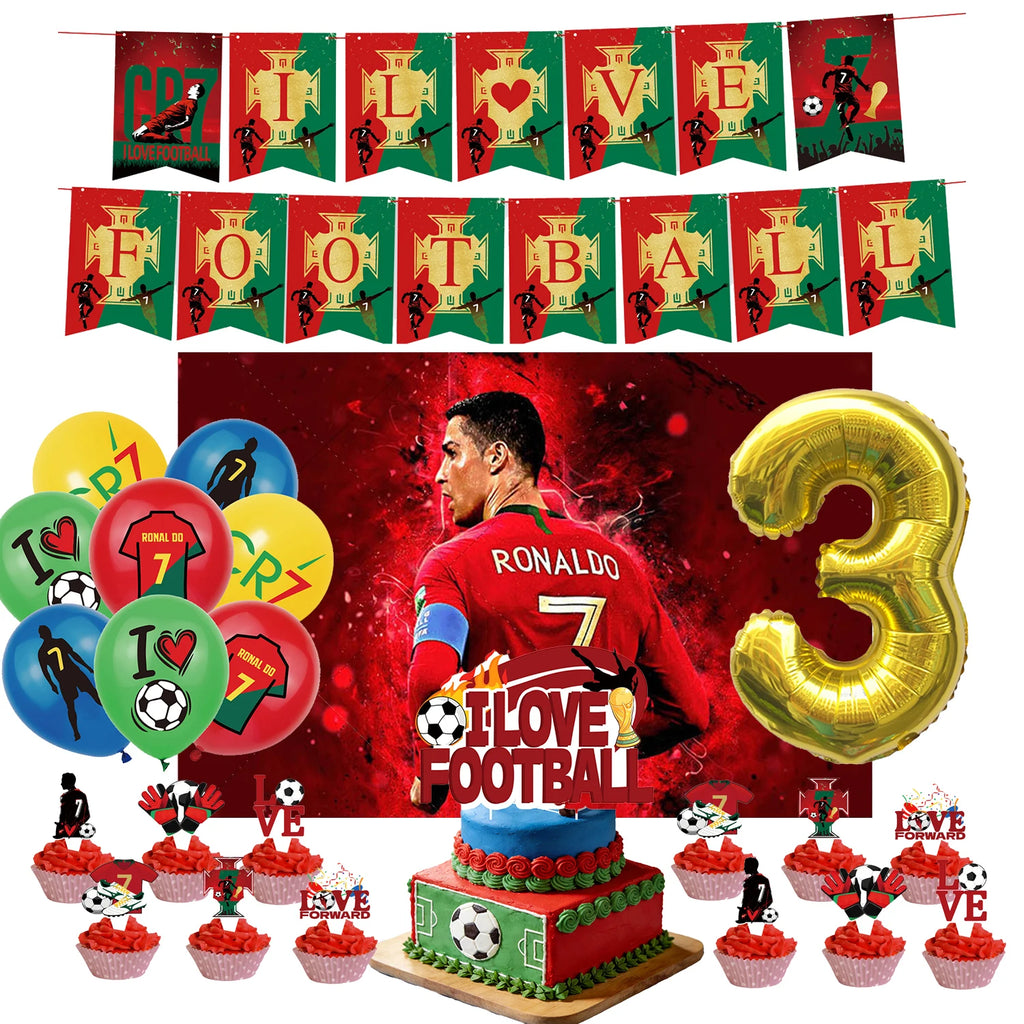 Football Player Theme Party Decoration Soccer Cr&7 Superstar Party Supplies Plate Cup Balloon Banner Paper Backdrop Party Gift