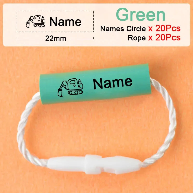 20pcs Baby Shoes Schoolbag Cup Clothes Name Sticker Waterproof Tag Rope Baby Name Ring Children Customized Name Label Pendant