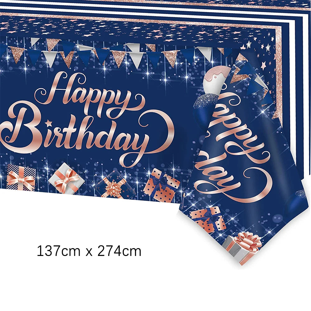 Dark Blue Gold Birthday Disposable Tableware Paper Plates Cups Napkin Tablecloth Adult Elegant Birthday Party Decoration Wedding