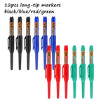 12Pcs Multi-Purpose 45mm Deep Drill Hole Long Nib Waterproof Marker Pens for Bathroom Woodworking Long Head Carpenter Pen White