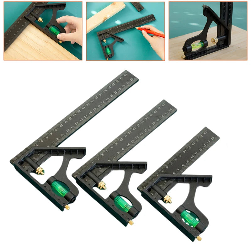 150/200/250mm Multifunctional Movable Ruler Protractor Angle Level Aligner Carpenter Square Measuring Layout Tool Woodworking